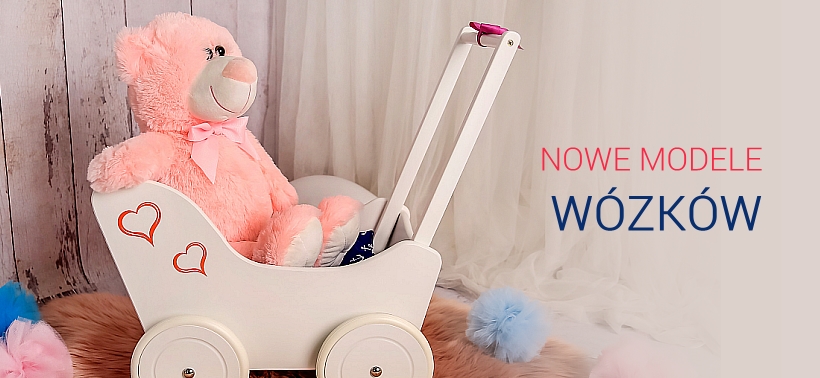 Wózki drewniane w serduszka i nowych pastelowych kolorach